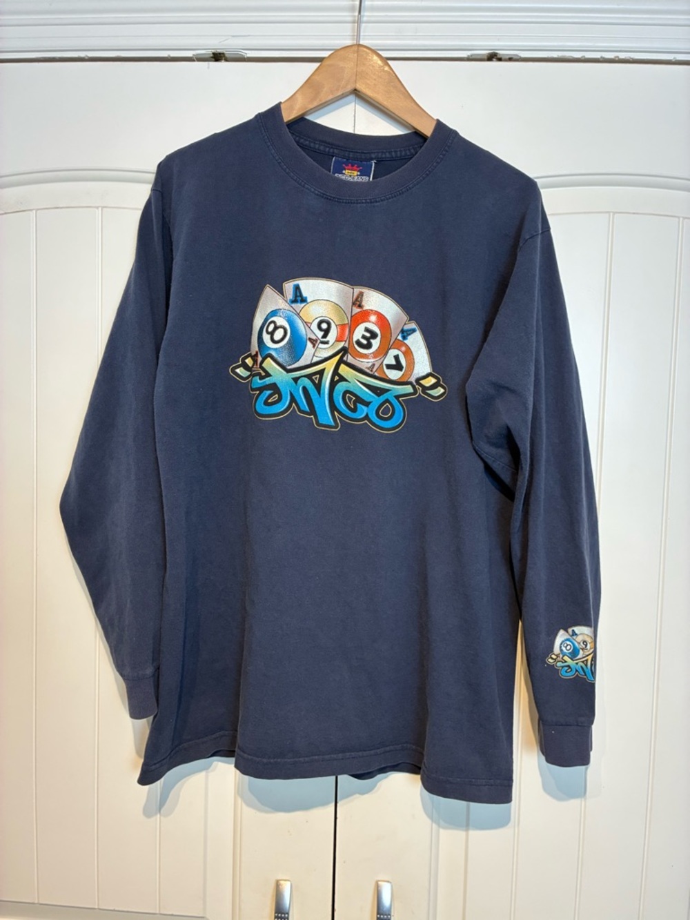 JNCO Navy Long-Sleeve Graphic Tee with Pool Ball Illustration Size L